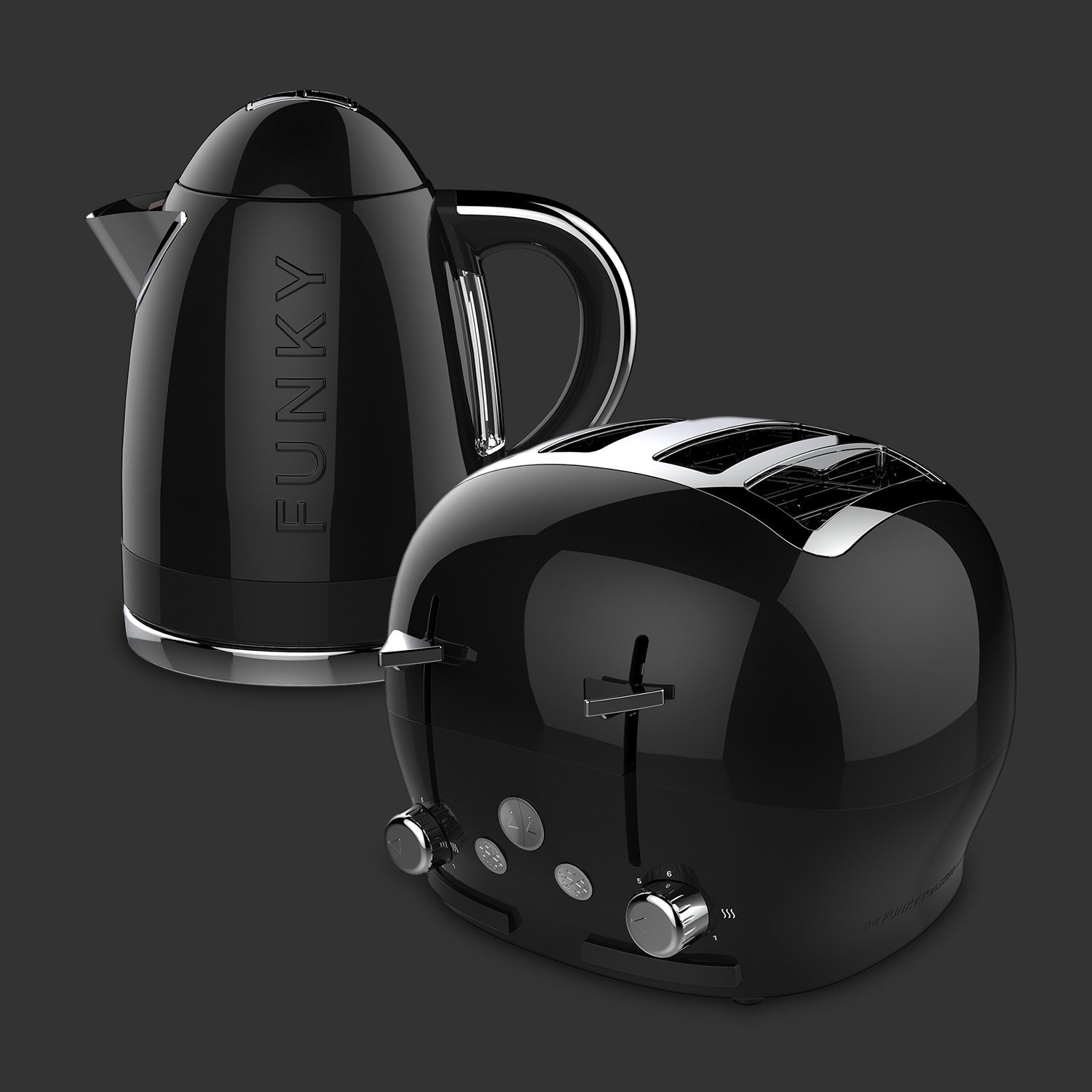 Black Funky Kettle and 4-Slice Funky Toaster (Grade A) Set