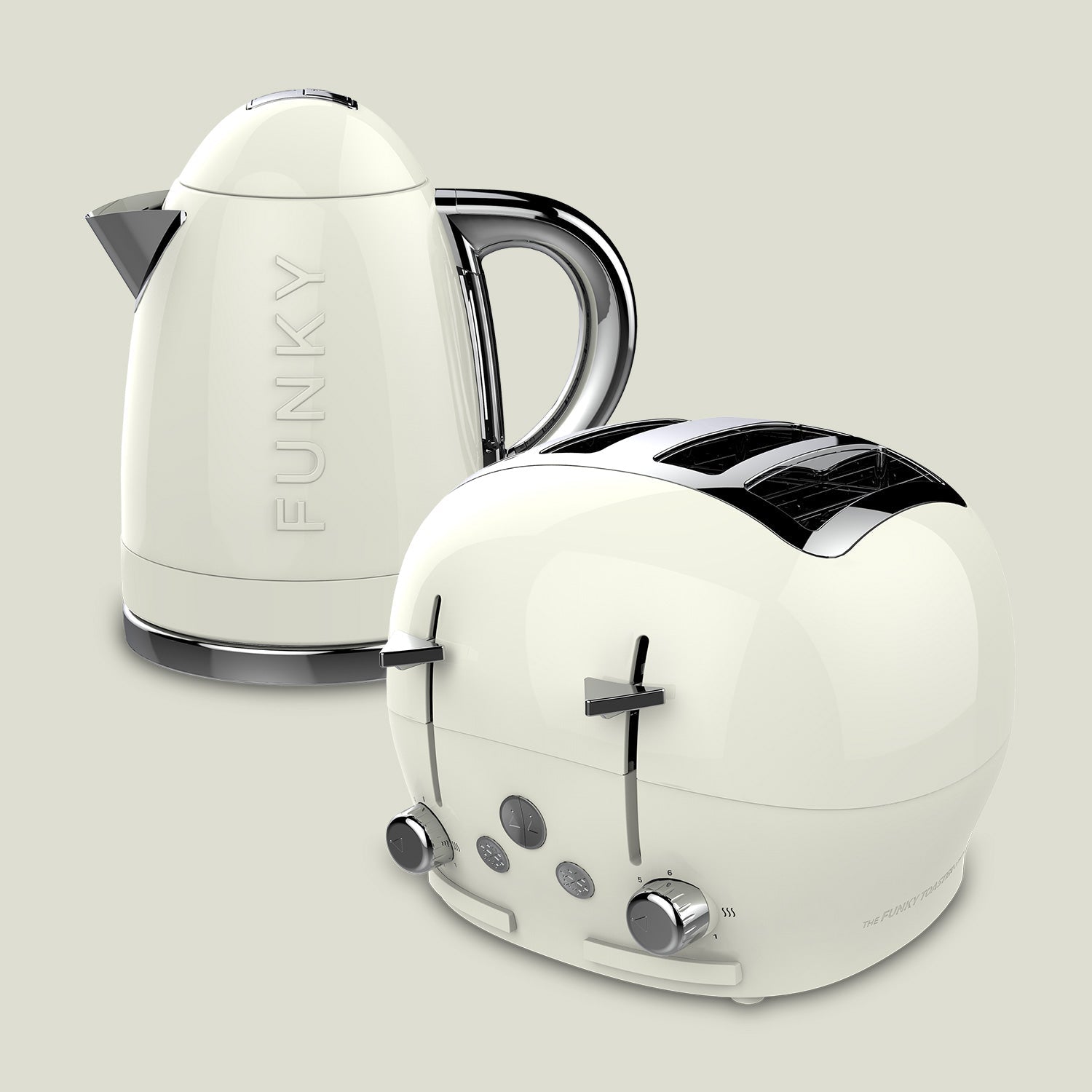 Cream Funky Kettle and 4-Slice Funky Toaster Set