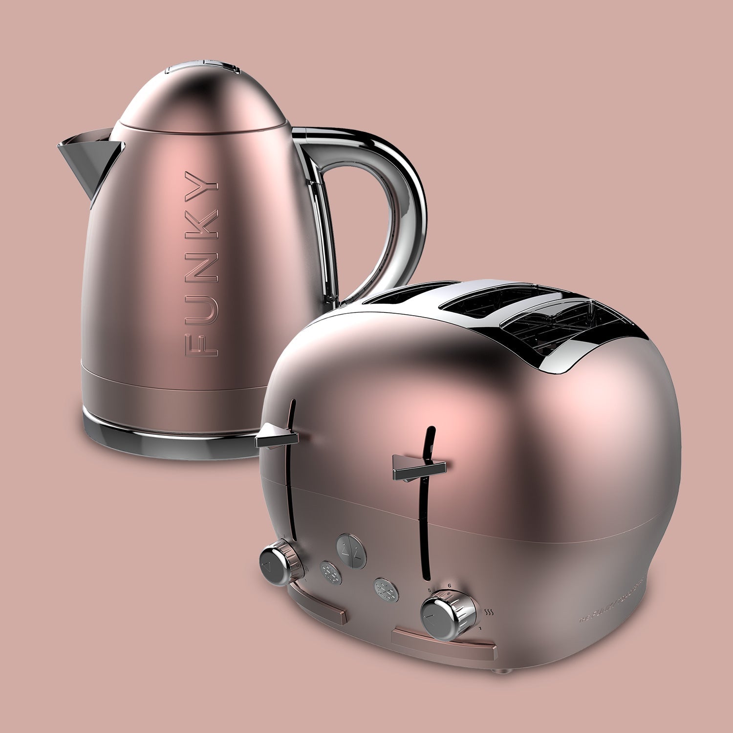 Rose Gold Funky Kettle and 4-Slice Funky Toaster Set
