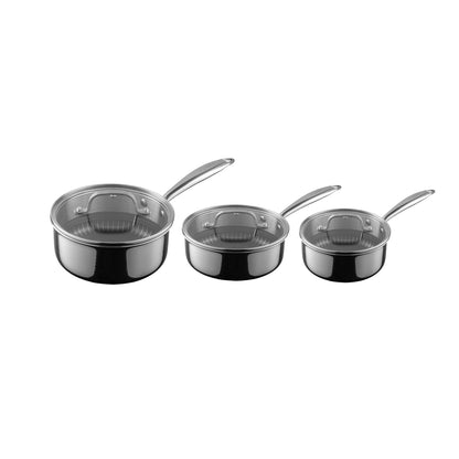 Funky Pro Cookware 16cm, 18cm and 20cm Tr-ply Saucepans, Pro-etched, 3 pack