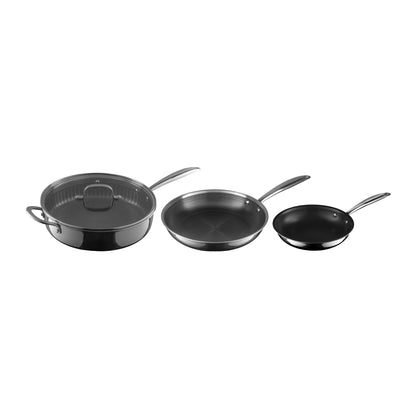 Funky Pro Cookware 20cm Ceramic, 26cm & 28cm Pro-etched, Tri-ply Frying Pans, 3 pack