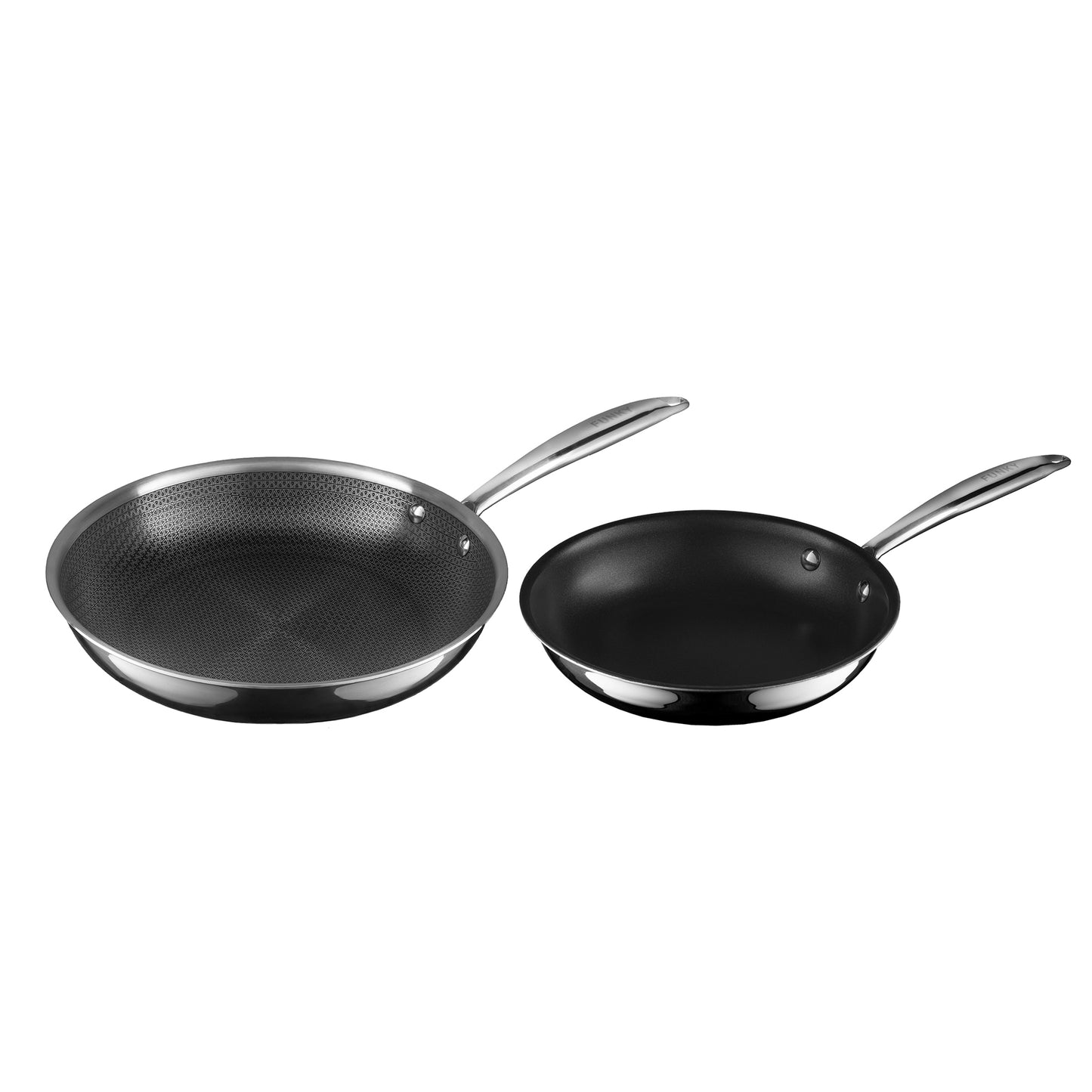 Funky Pro Cookware 20cm Ceramic & 26cm Pro-etched, Tri-ply Frying Pans, 2 pack