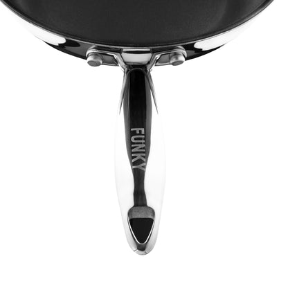 Funky Pro Cookware Tri-ply Frying Pan, 28cm Pro-etched, with glass lid