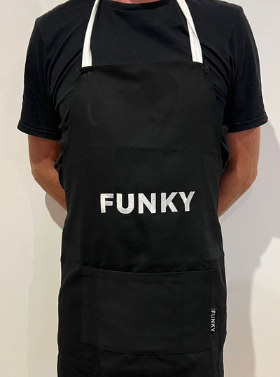 Funky Black Apron - White lettering