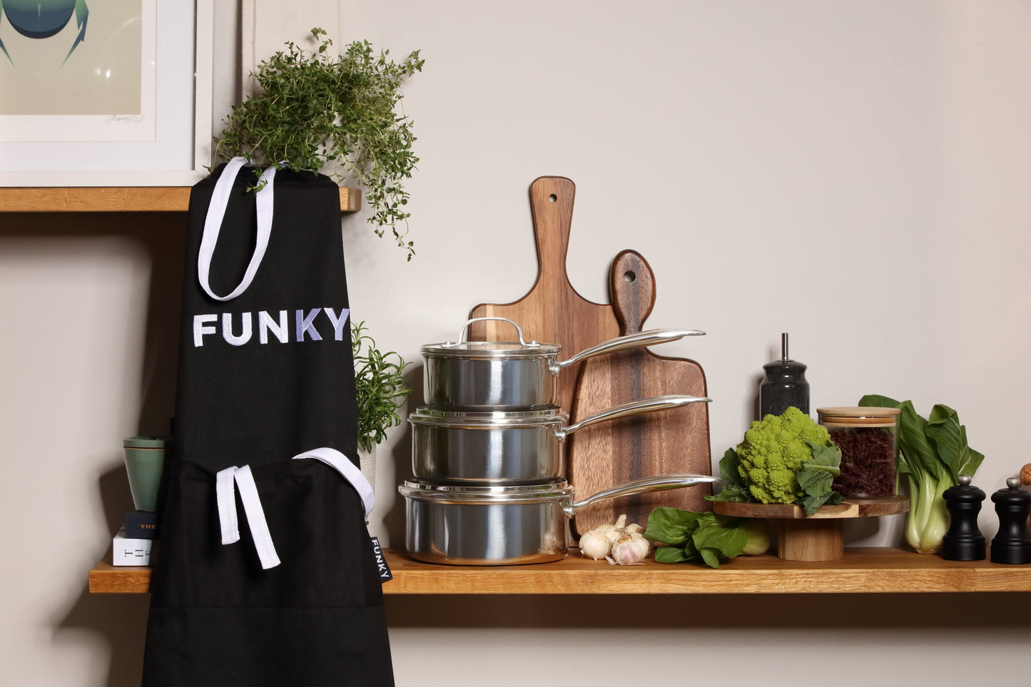 Funky Black Apron - White lettering