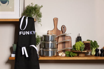 Funky Black Apron - White lettering